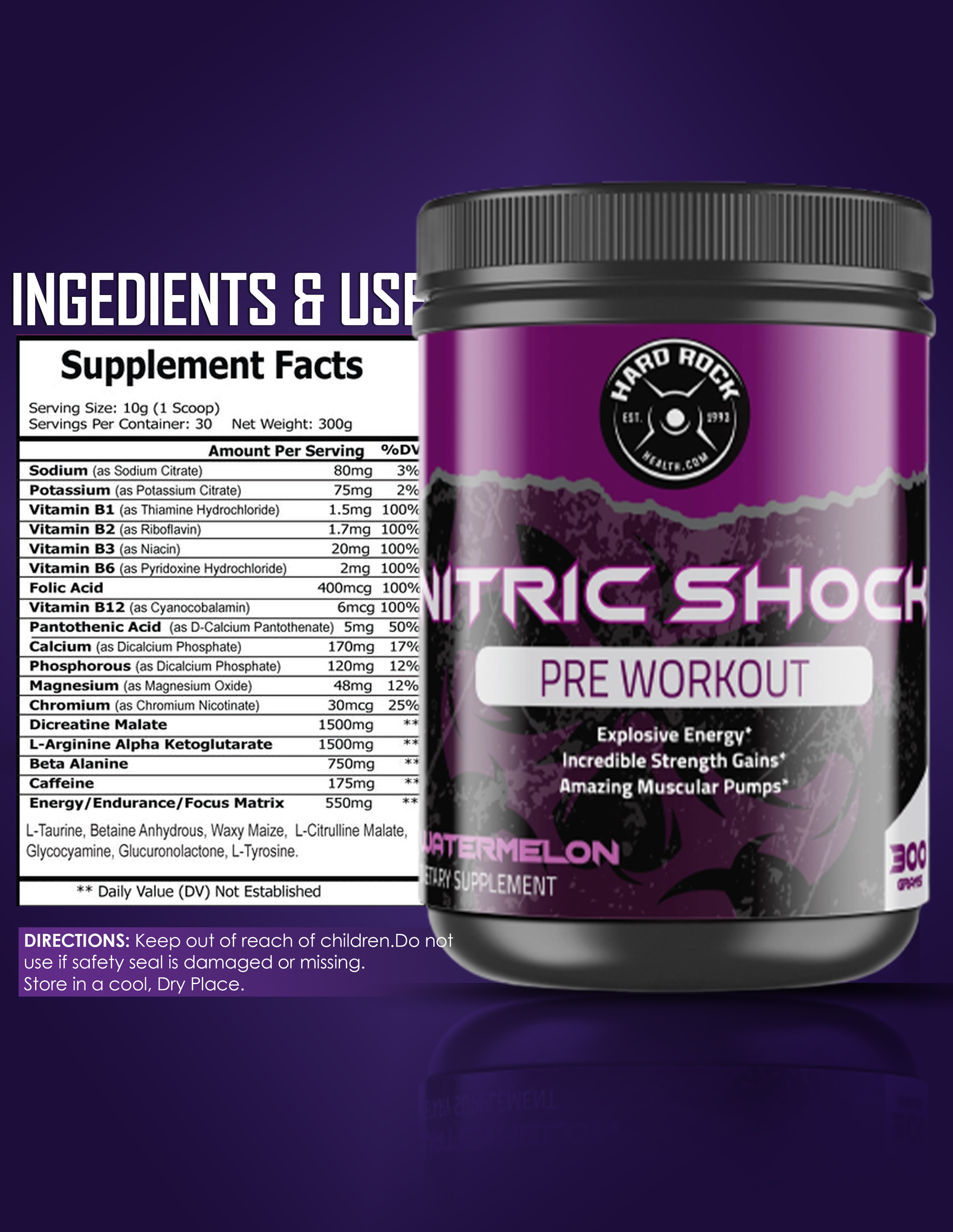Hard Rock Health® Nitric Shock Pre-Workout Watermelon - Image 3