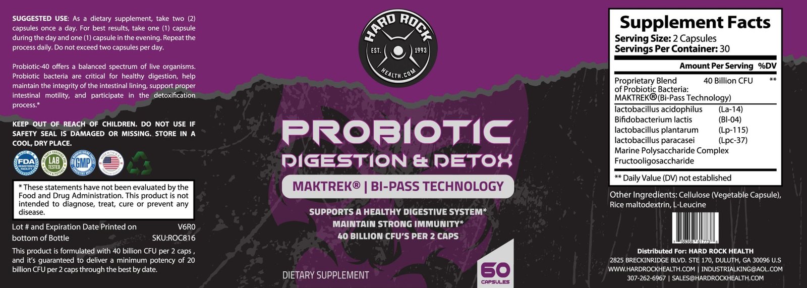 Probiotics: Digestion and Detox (40 Billion CFU) 60 Capsules - Image 3