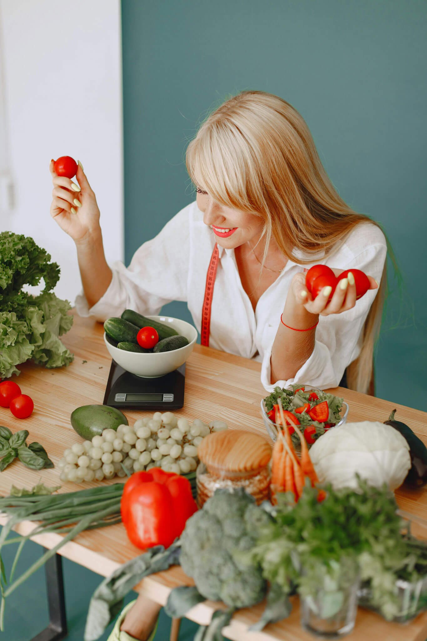 Woman Weighing Vegetables